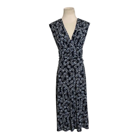 Scarlett black geometrical print V neck cap sleeves midi dress size 12 - Picture 1 of 9